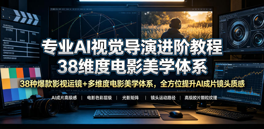 专业AI视觉导演进阶教程，38种爆款影视运镜+多维度电影美学体系，全方位提升AI成片高级感与镜头质感-时光云网创