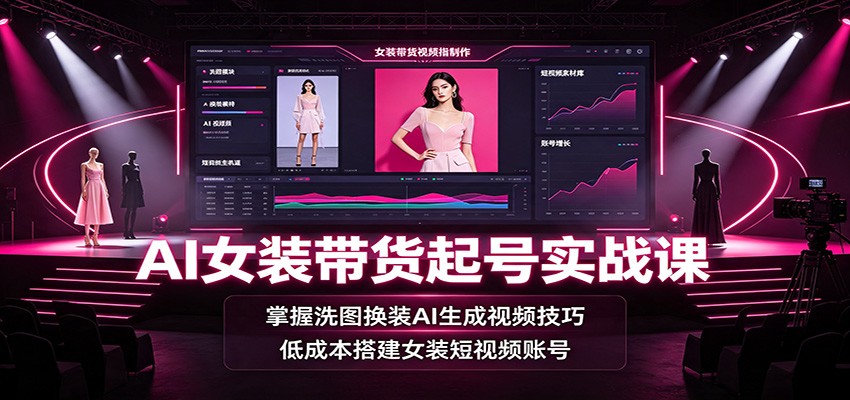 AI女装带货起号实战课：掌握洗图换装AI生成视频技巧，低成本搭建女装短视频账号-时光云网创