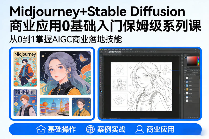 AIGC商业应用Midjourney+Stable Diffusion教程，0基础入门保姆级系列课-时光云网创