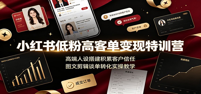 小红书低粉高客单变现特训营：高端人设搭建积累客户信任，图文剪辑谈单转化实操教学-时光云网创