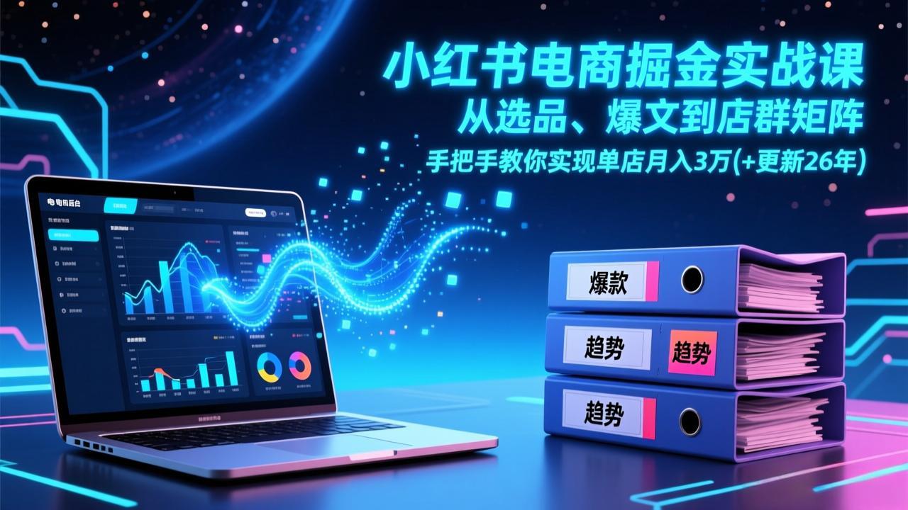 小红书电商掘金实战课，从选品、爆文到店群矩阵，手把手教你实现单店月入3万+(更新26年-时光云网创