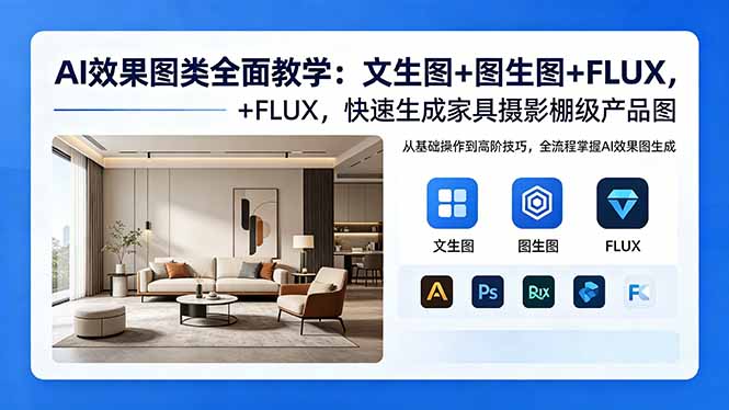 AI效果图类全面教学:文生图+图生图+FLUX,快速生成家具摄影棚级产品图-时光云网创
