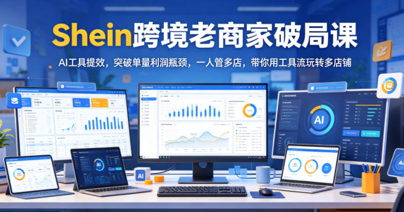 Shein跨境老商家破局课，AI工具提效，突破单量利润瓶颈，一人管多店，带你用工具流玩转多店铺-时光云网创