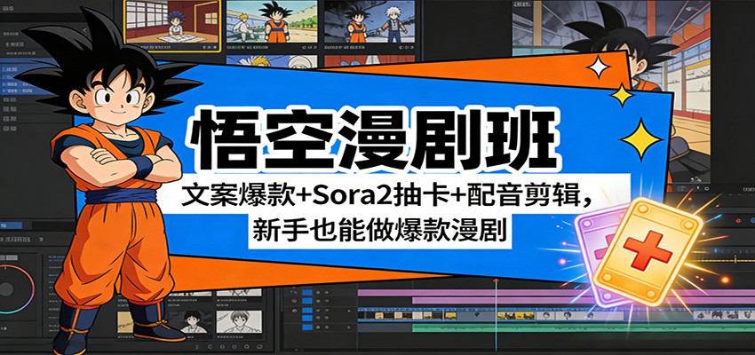 悟空漫剧班：文案爆款+Sora2抽卡+配音剪辑，新手也能做爆款漫剧-时光云网创