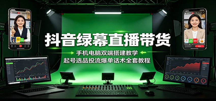 抖音绿幕直播带货：手机电脑双端搭建教学，起号选品投流爆单话术全套教程-时光云网创