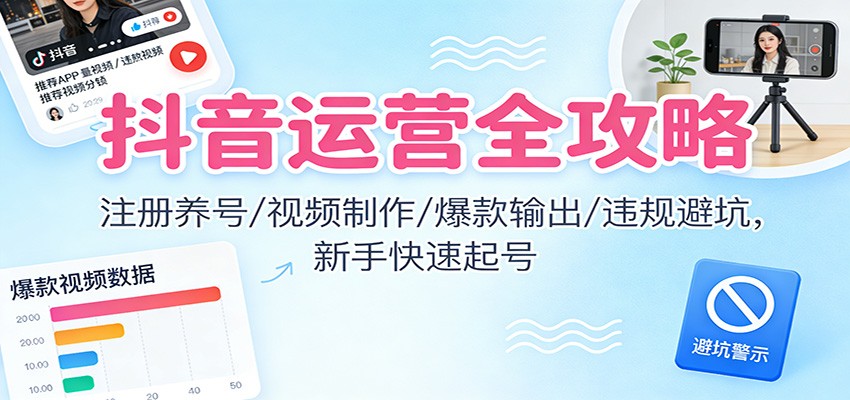 抖音运营全攻略：注册养号/视频制作/爆款输出/违规避坑，新手快速起号-时光云网创