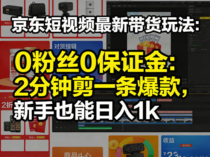 京东短视频最新带货玩法，0粉丝0保证金，2分钟剪一条爆款，新手也能日入1k+【揭秘】-时光云网创