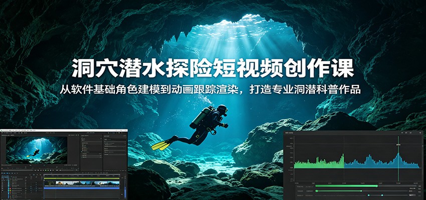 洞穴潜水探险短视频创作课：从软件基础角色建模到动画跟踪渲染，打造专业洞潜科普作品-时光云网创