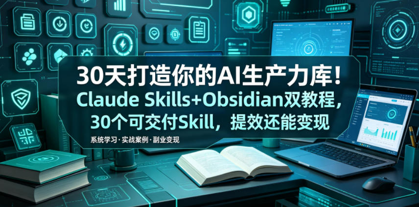 30天打造你的AI生产力库！Claude Skills+Obsidian 双教程，30 个可交付 Skill，提效还能变现-时光云网创