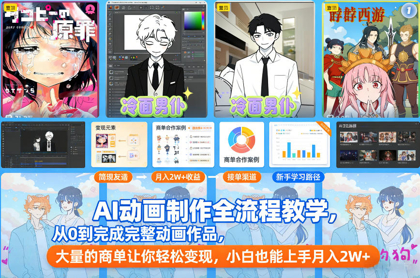 AI动画制作全流程教学，从0到完成完整动画作品，大量的商单让你轻松变现，小白也能上手月入2W+-时光云网创