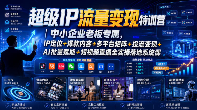 超级IP流量变现特训营｜中小企业老板专属，IP定位+爆款内容+多平台矩阵+投流变现+AI批量赋能+短视频直播全实操落地系统课-时光云网创