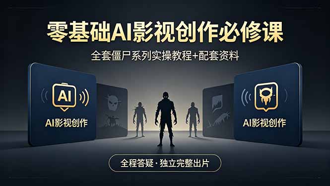 零基础AI影视创作必修课，全套僵尸系列实操教程加配套资料，全程答疑带你独立完整出片-时光云网创