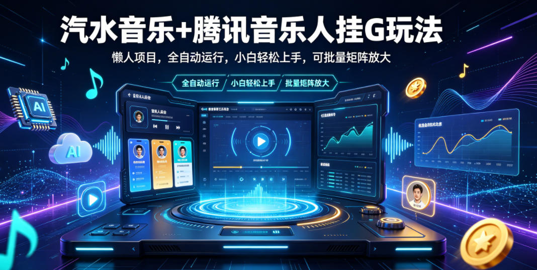 汽水音乐+腾讯音乐人挂G玩法，懒人项目，全自动运行，小白轻松上手，可批量矩阵放大【揭秘】-时光云网创