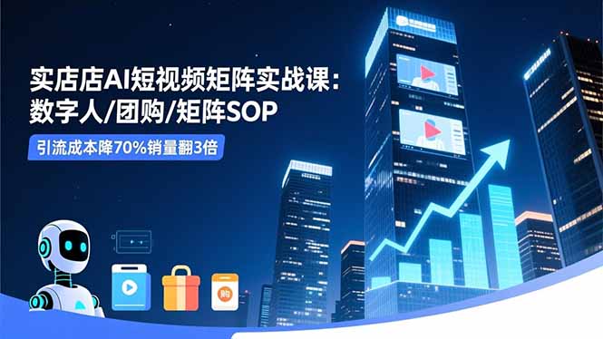 实体店AI短视频矩阵实战课:数字人/团购/矩阵SOP,引流成本降70%销量翻3倍-时光云网创