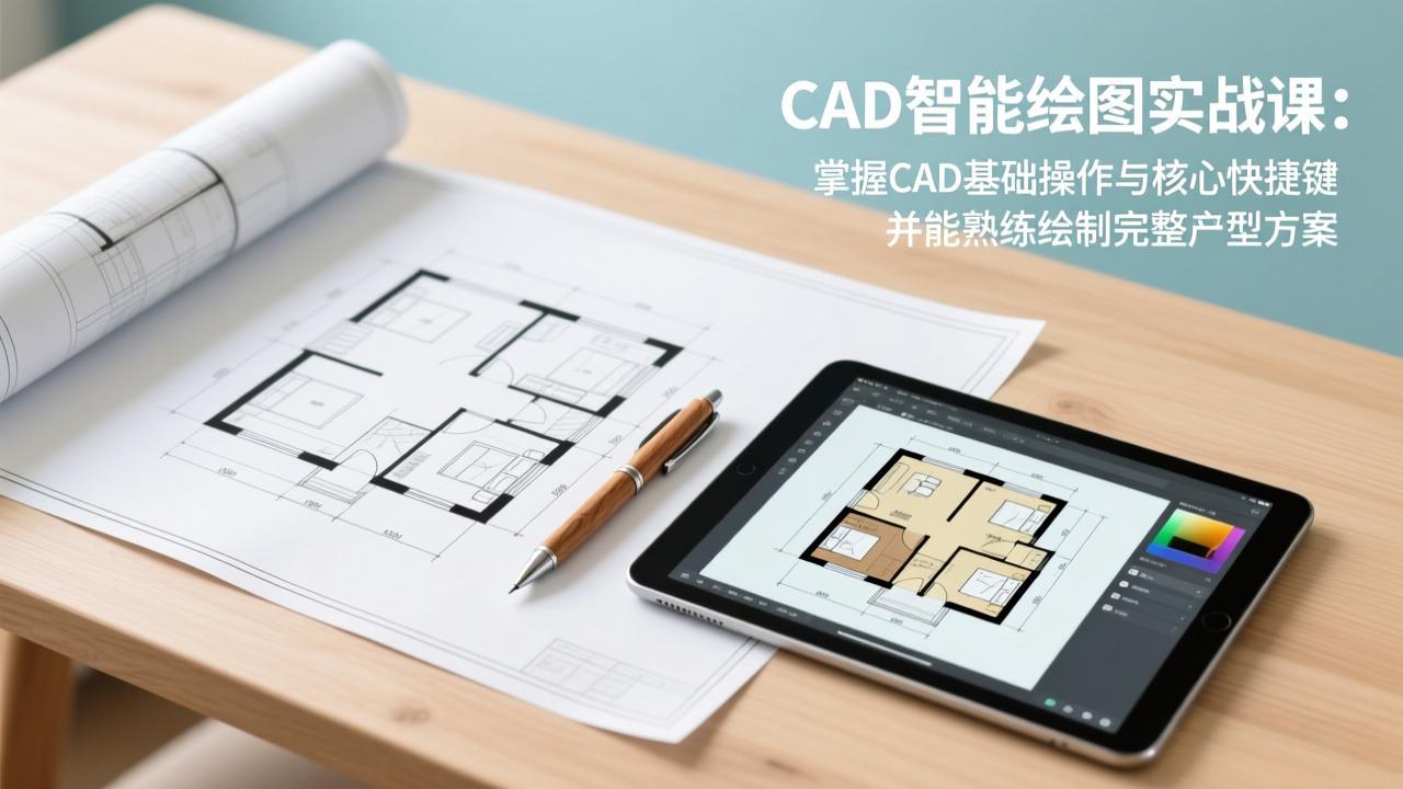 CAD智能绘图实战课：掌握CAD基础操作与核心快捷键，并能熟练绘制完整户型方案-时光云网创