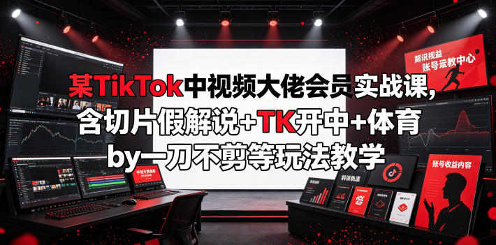 某TikTok中视频大佬会员实战课，含切片假解说+TK开中+体育by一刀不剪等玩法教学-时光云网创