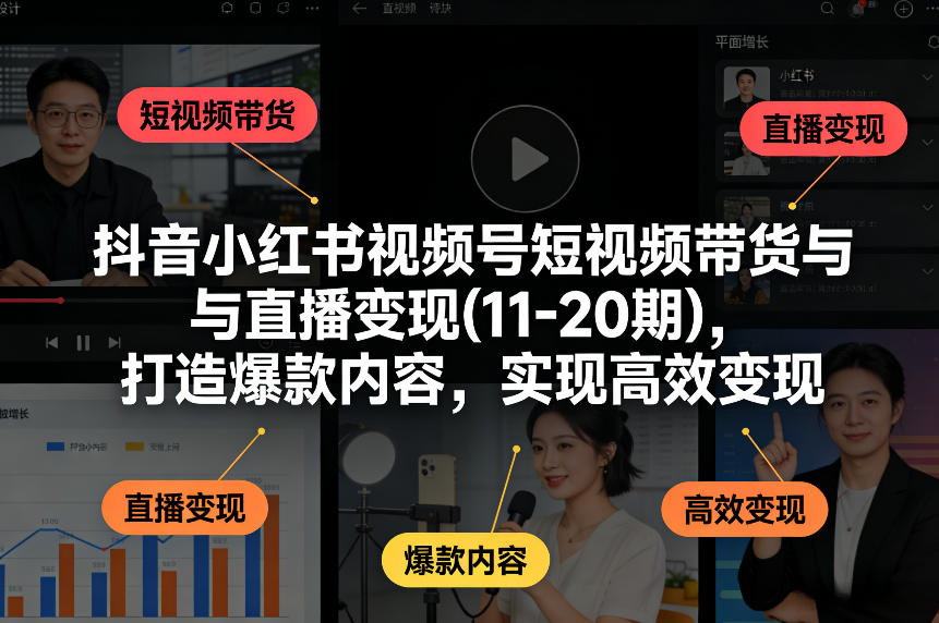 抖音小红书视频号短视频带货与直播变现(10-21期)，打造爆款内容，实现高效变现(更新05月08日)-时光云网创