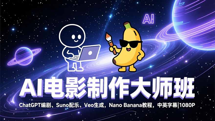 AI电影制作大师班：ChatGPT编剧、Suno配乐、Veo生成，Nano Banana教程，中英字幕|1080P-时光云网创