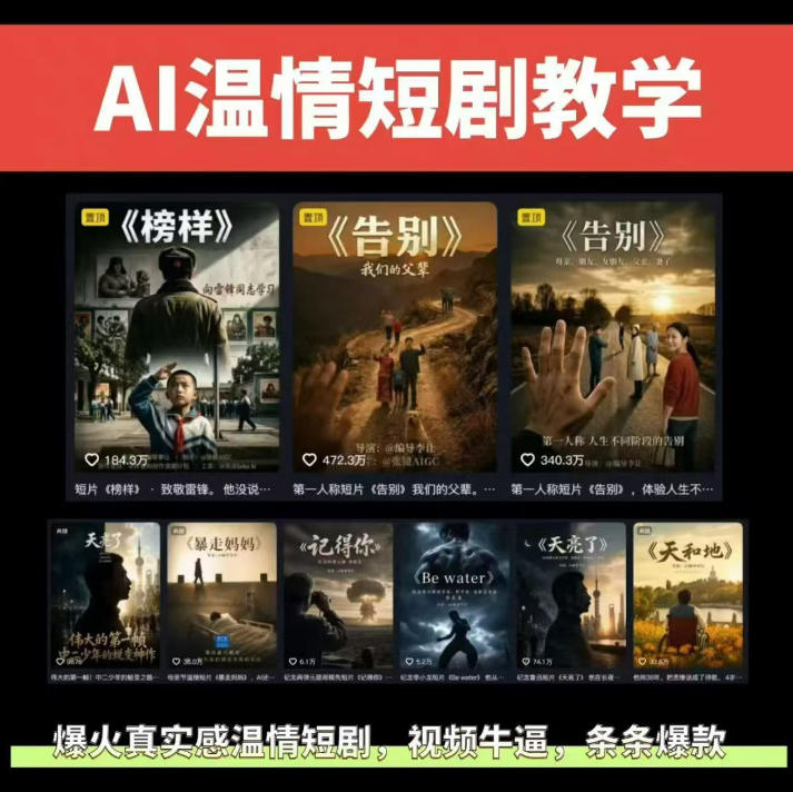 抖音58W粉丝博主的AI温情短剧玩法，条条爆款，伙伴计划+精选独家收益，商单收徒等(更新6月)-时光云网创