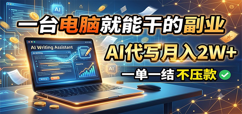 一台电脑就能干的副业，AI代写月入2W+，一单一结不压款-时光云网创
