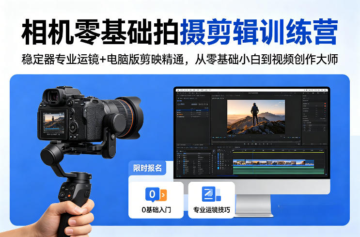 相机零基础拍摄剪辑训练营：稳定器专业运镜+电脑版剪映精通，从零基础小白到视频创作大师-时光云网创