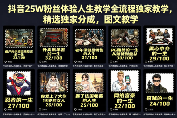 抖音25W粉丝体验人生教学全流程独家教学，精选独家分成，图文教学-时光云网创