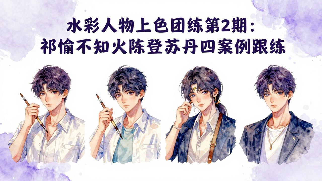 水彩人物上色团练第2期：祁煜不知火陈登苏丹四案例跟练，手把手提升绘画能力-时光云网创
