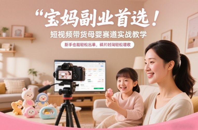 宝妈副业首选！短视频带货母婴赛道实战教学，新手也能轻松出单，碎片时间轻松增收-时光云网创