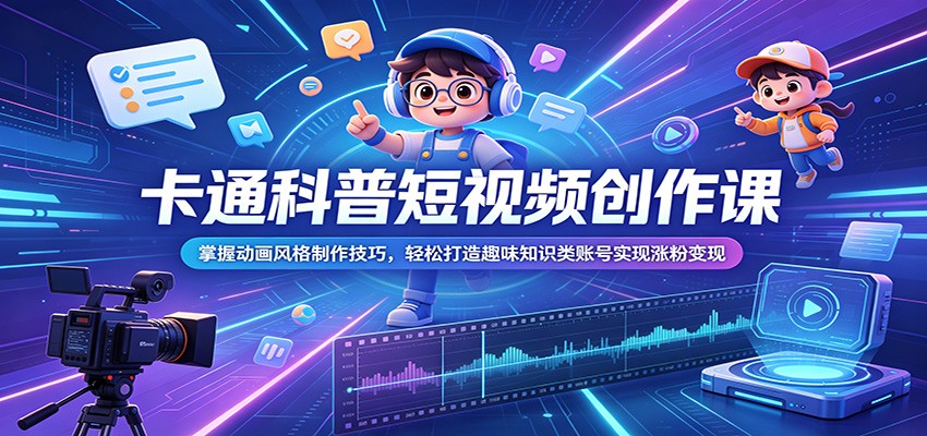 卡通科普短视频创作课：掌握动画风格制作技巧，轻松打造趣味知识类账号实现涨粉变现-时光云网创