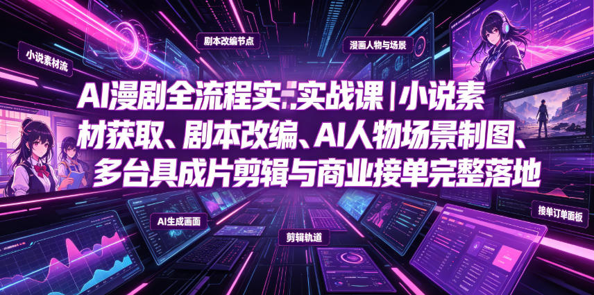 AI漫剧全流程实战课|小说素材获取、剧本改编、AI人物场景制图、多工具成片剪辑、平台付费变现与商业接单完整落地-时光云网创