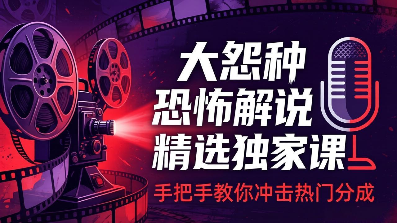 大怨种恐怖解说精选独家课：电影下载+文案配音+片头封面，手把手教你冲击热门分成-时光云网创