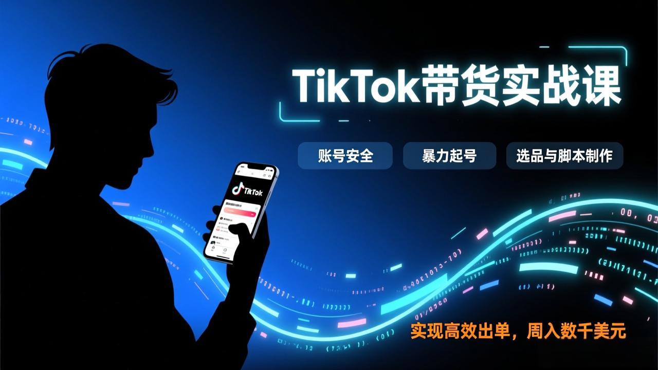 TikTok带货实战课，涵盖账号安全、暴力起号、选品与脚本制作，实现高效出单，周入数千美元-时光云网创