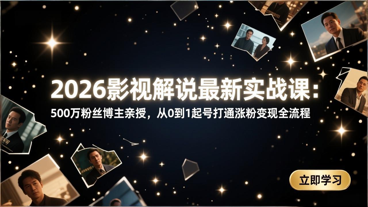 2026影视解说最新实战课：500万粉丝博主亲授，从0到1起号打通涨粉变现全流程-时光云网创