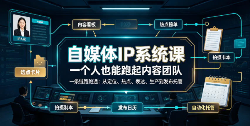 自媒体IP系统课，一个人也能跑起内容团队，一条链路跑通，从定位、热点、表达、生产到发布托管-时光云网创