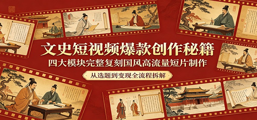 文史短视频爆款创作秘籍：四大模块完整复刻国风高流量短片制作-时光云网创