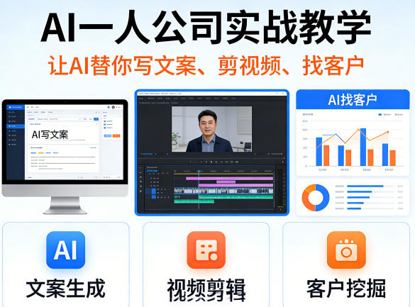 AI一人公司实战教学，让AI替你写文案、剪视频、找客户-时光云网创