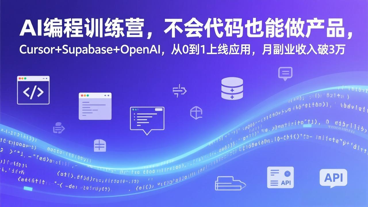 AI编程训练营，不会代码也能做产品，Cursor+Supabase+OpenAI，从0到1上线应用，月副业收入破3万-时光云网创