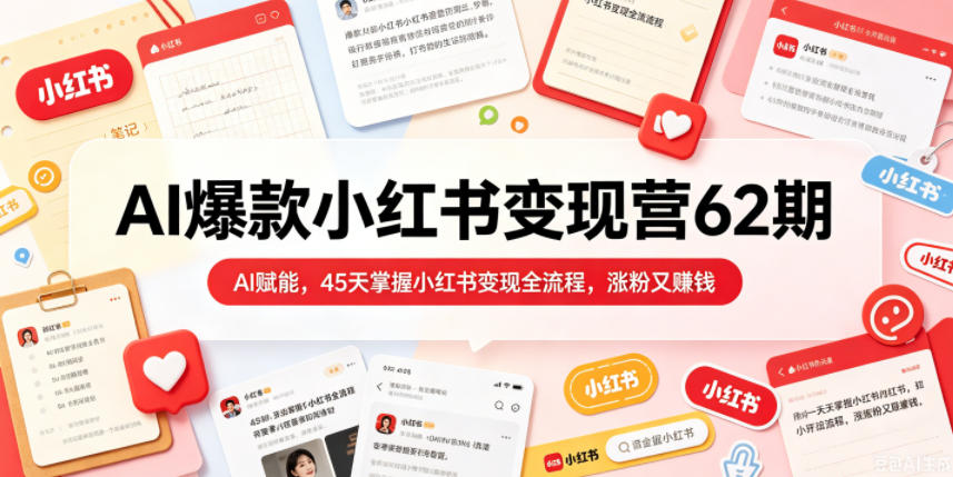 AI爆款小红书变现营62期2026年5月,AI赋能,45天掌握小红书变现全流程,涨粉又賺钱-时光云网创