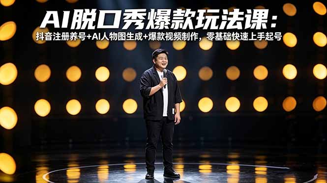 AI脱口秀爆款玩法课：抖音注册养号+AI人物图生成+爆款视频制作，零基础快速上手起号-时光云网创