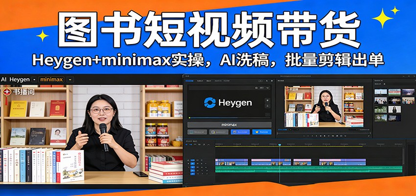 图书短视频带货：Heygen+minimax实操，AI洗稿 ，批量剪辑出单-时光云网创