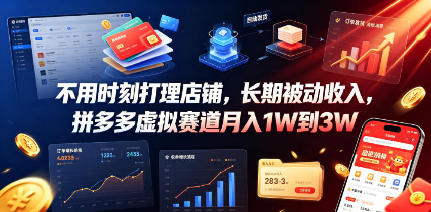 不用时刻打理店铺，长期被动收入，拼多多虚拟赛道月入1W到3W【揭秘】-时光云网创