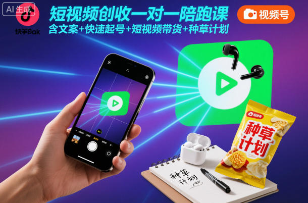 短视频创收一对一陪跑课,含文案+快速起号+短视频带货+种草计划-时光云网创