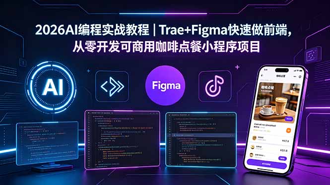 2026AI编程实战教程｜Trae+Figma快速做前端，从零开发可商用咖啡点餐小程序项目-时光云网创