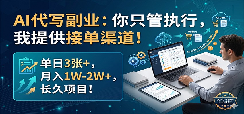 AI代写副业：你只管执行，我提供接单渠道！单日3张+，月入1W-2W+，长久项目-时光云网创
