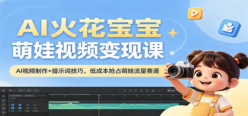 AI火花宝宝萌娃视频变现课：AI视频制作+提示词技巧，低成本抢占萌娃流量赛道-时光云网创