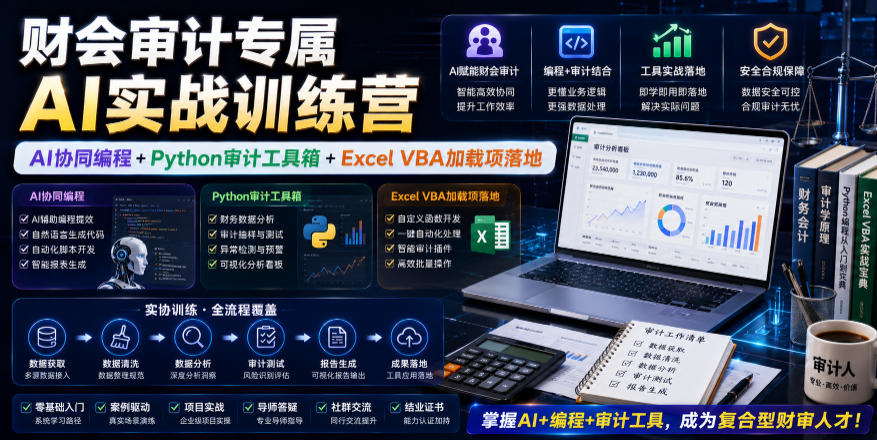 财会审计专属AI实战训练营|AI协同编程+Python审计工具箱+Excel VBA加载项落地-时光云网创