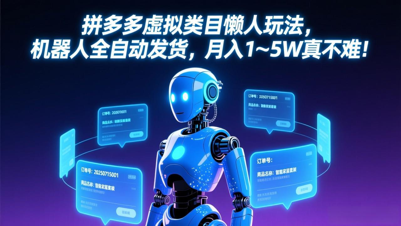 拼多多虚拟类目懒人玩法，机器人全自动发货，月入 1-5W 真不难！-时光云网创