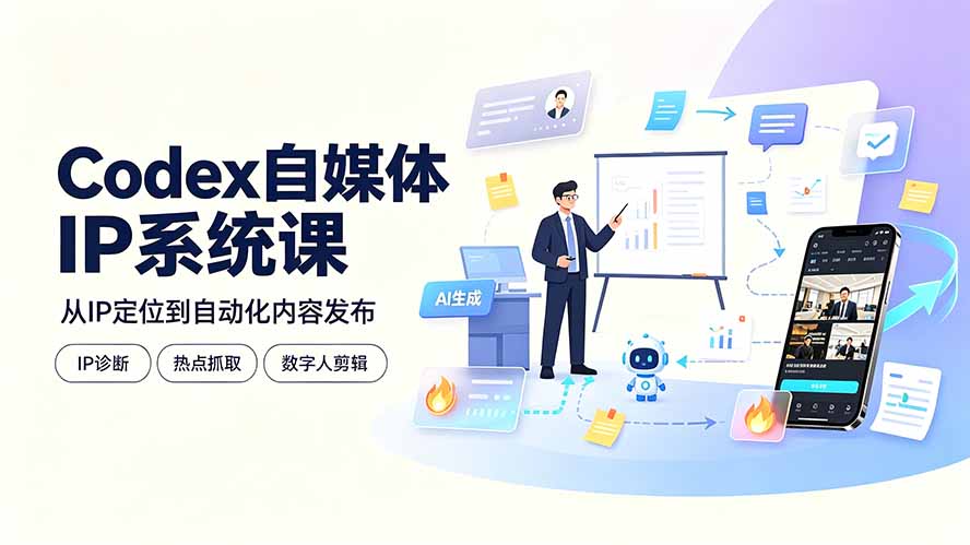 Codex自媒体IP系统课：IP诊断/热点抓取/IP蒸馏 Skill，爆款复刻数字人多平台自动发布教程-时光云网创