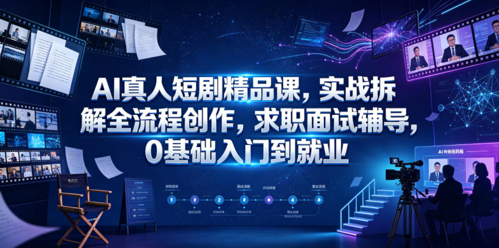 AI真人短剧精品课，实战拆解全流程创作，求职面试辅导，0基础入门到就业-时光云网创
