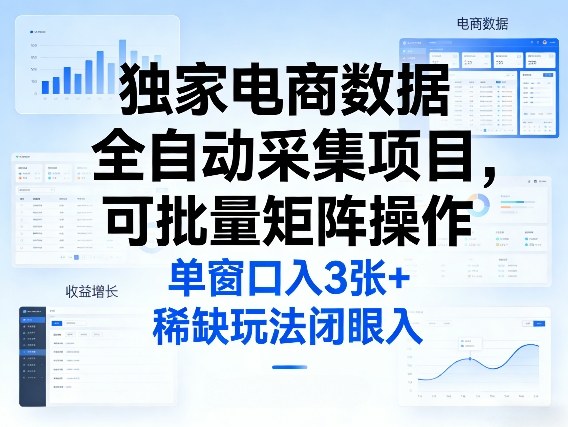 独家电商数据全自动采集项目，可批量矩阵操作，单窗口日入3张+，稀缺玩法闭眼入【揭秘】-时光云网创